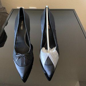 NINE WEST 9.5 BLACK SATIN PUMPS